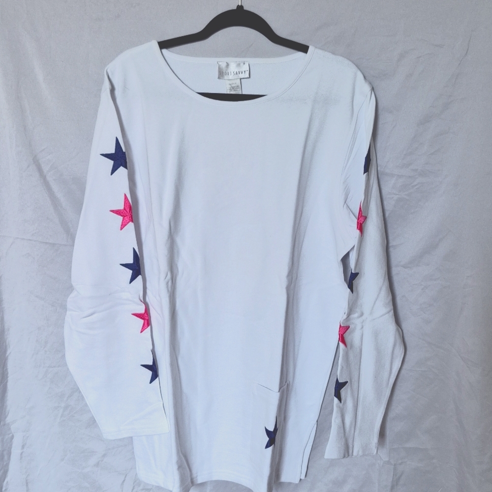 NWT+SPORT SAVVY+Women's LARGE, LongSleeve, White, FRENCH TERRY TUNIC